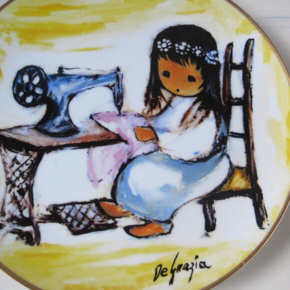 1986 DeGrazia Children at play series “Girl with Sewing Machine” - Picture 2 of 7